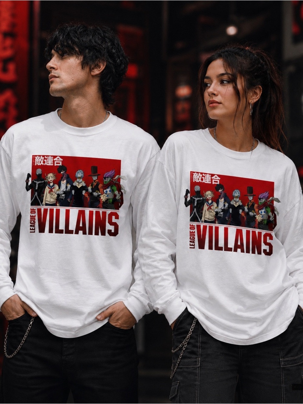 My Hero Academia League of Villains Long Sleeve Anime Graphic Tee M White Unisex